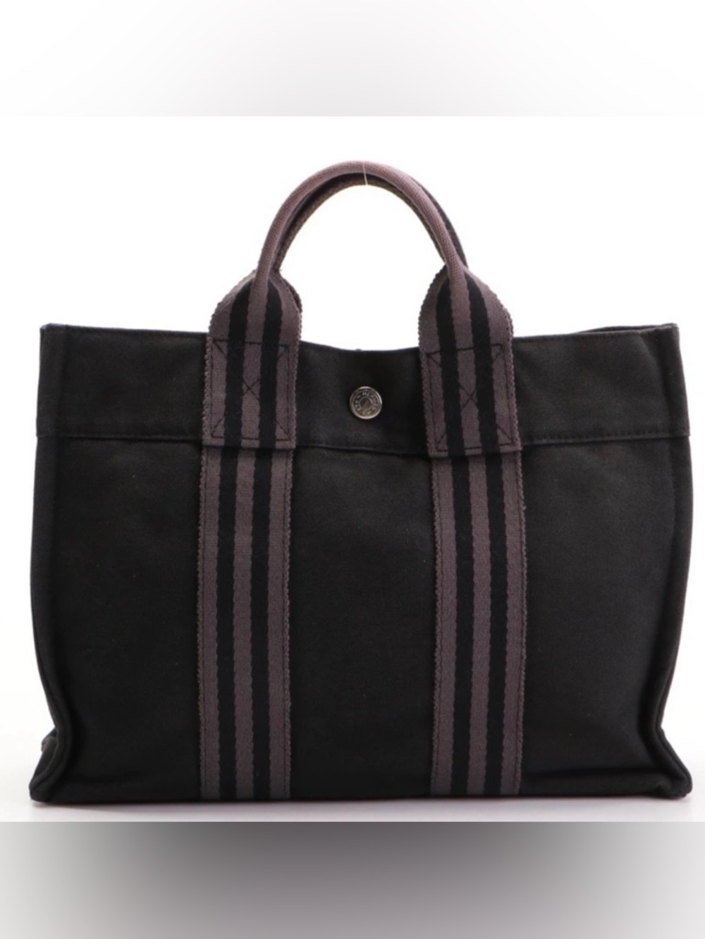 Hermès Fourre Tout PM Tote in Black and Grey Cotton Canvas